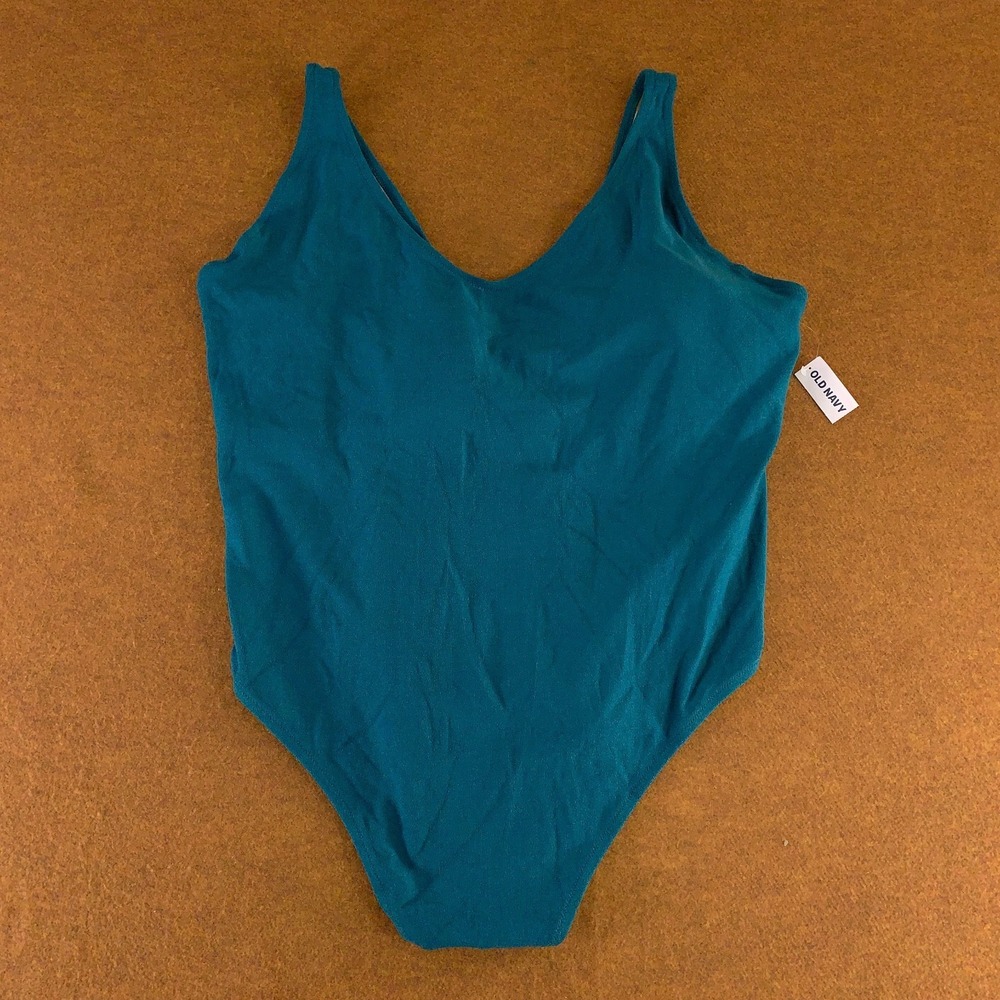 Old Navy Womens 4X Blue Stretch Sleeveless V-Neck Terry One-Piece Swimsuit NWT